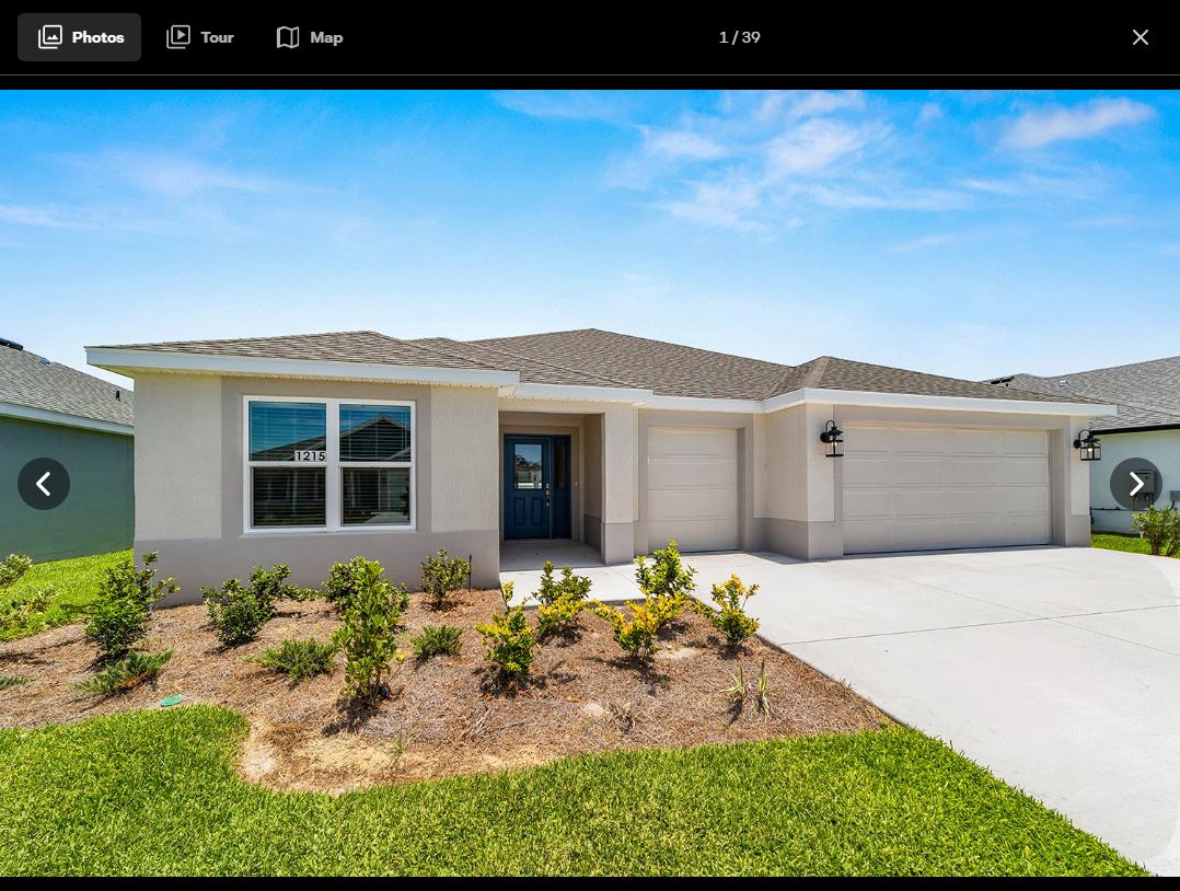 Homefinder full-screen property gallery with photo, tour, and map modes plus previous and next image controls